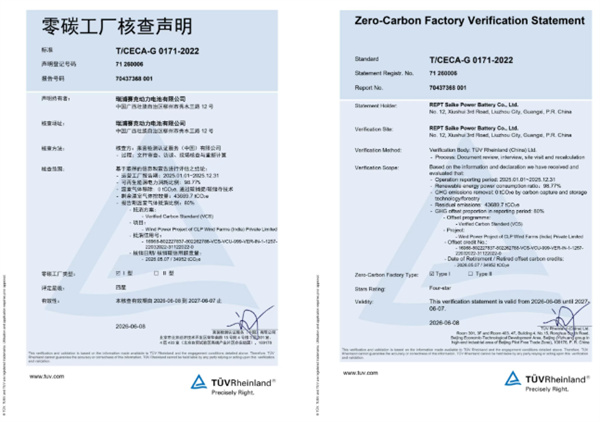 瑞浦兰钧柳州基地获TÜV莱茵Ⅰ型四星零碳工厂认证，摘得集团首张“零碳名片”