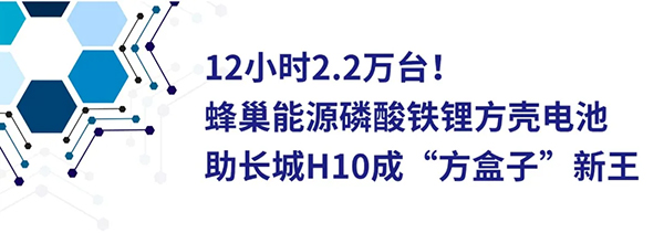 12小时2.2万台！蜂巢能源磷酸铁锂方壳电池助长城H10成“方盒子”新王